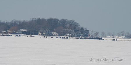 Ice Fishing on the Channel to Lake Michigan
