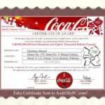 Fake Coca Cola Olympic Prize Certificate