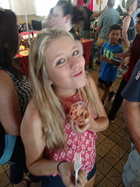 Sampling crab meat at Pike Place